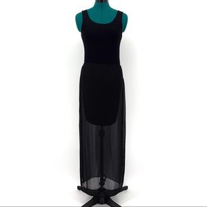 Vince Camuto Black Sleeveless Mini Dress with Maxi Chiffon Overlay, XS